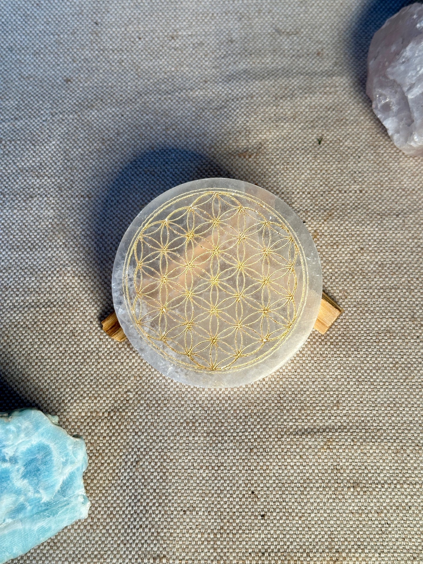 Sélénite - Fleur de Vie - Dorée - 10cm